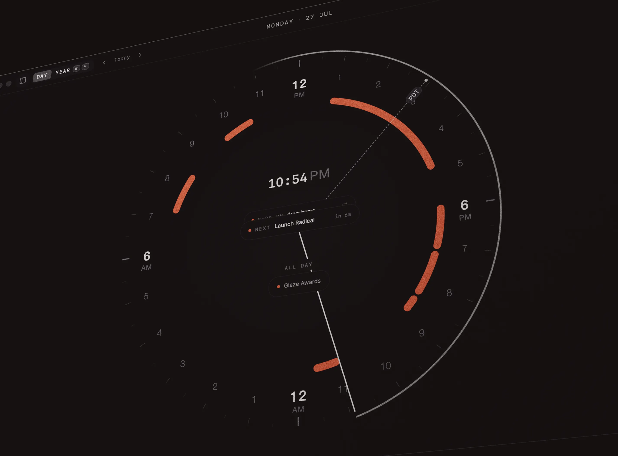 A daily calendar visualized as a circle